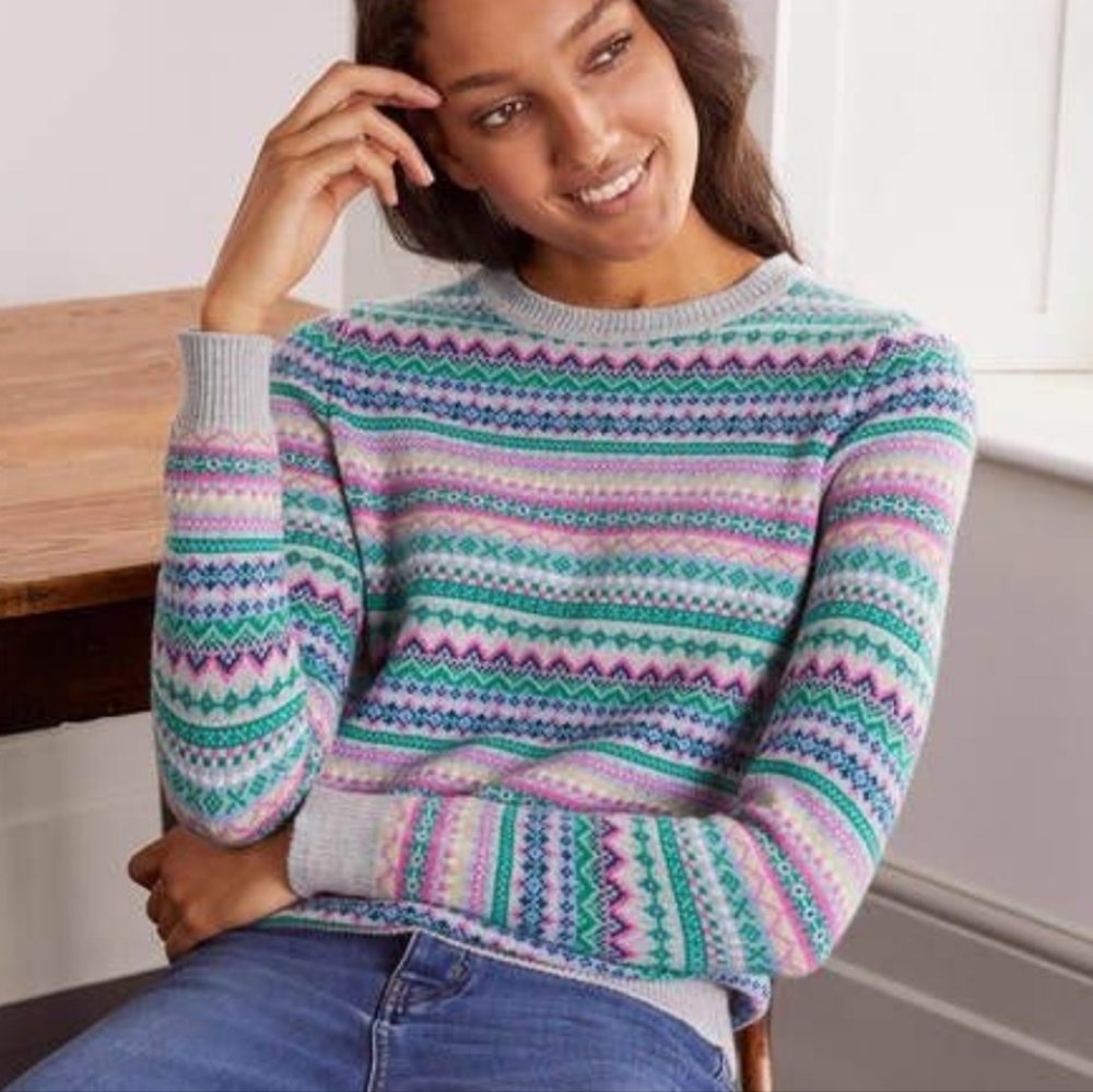 Boden Fair Isle Sweater Wool/Cashmere* Blend Size Small